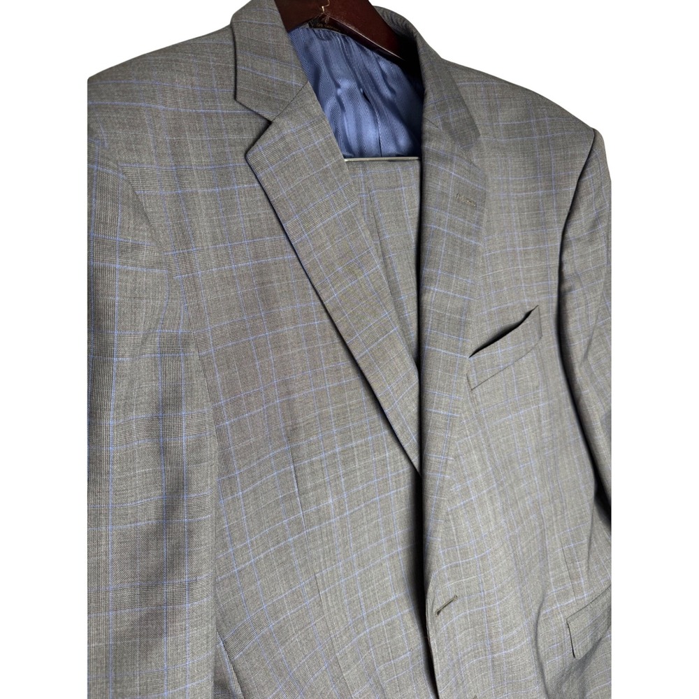 Jos A Bank Reserve Ermenegildo Zegna Wool Suit 46R 38R Grey Blue Plaid Made USA